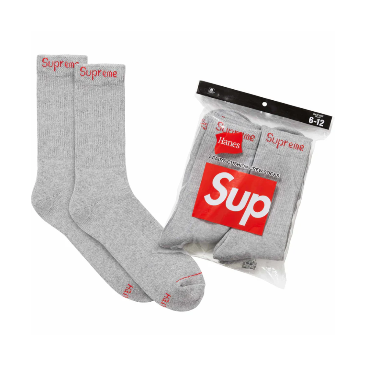 Supreme Hanes Crew Socks (4 Pack) Heather Grey